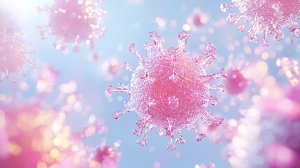 Pink Coronavirus  D Model on Blue Background