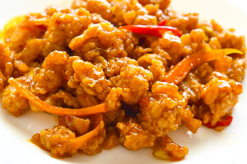 Chicken sweet and sour sauce. Traditional Chinese food.