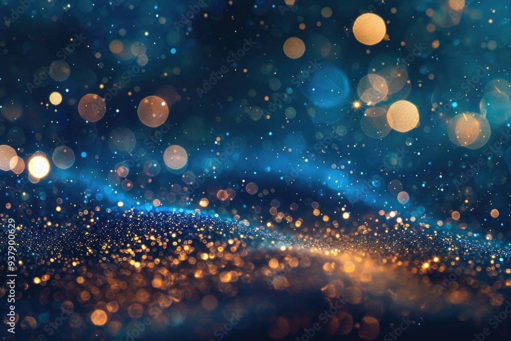 Poster A blurred image of a blue and gold background, suitable for use in design projects or as a texture