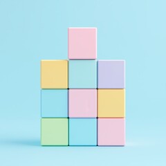 Pastel Colored Cubes Stacked on Blue Background