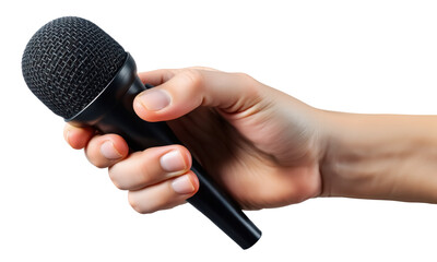 Hand Holding Microphone Isolated on white png file.	