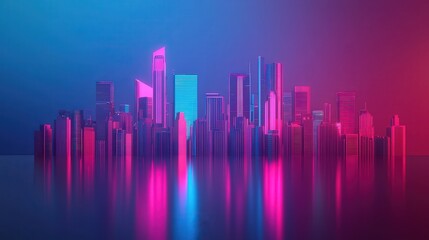 Fototapeta premium Futuristic cityscape, neon lights and towering skyscrapers, 3D illustration
