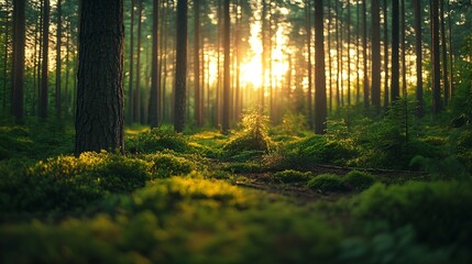 green woods panorama natural landscape : Generative AI