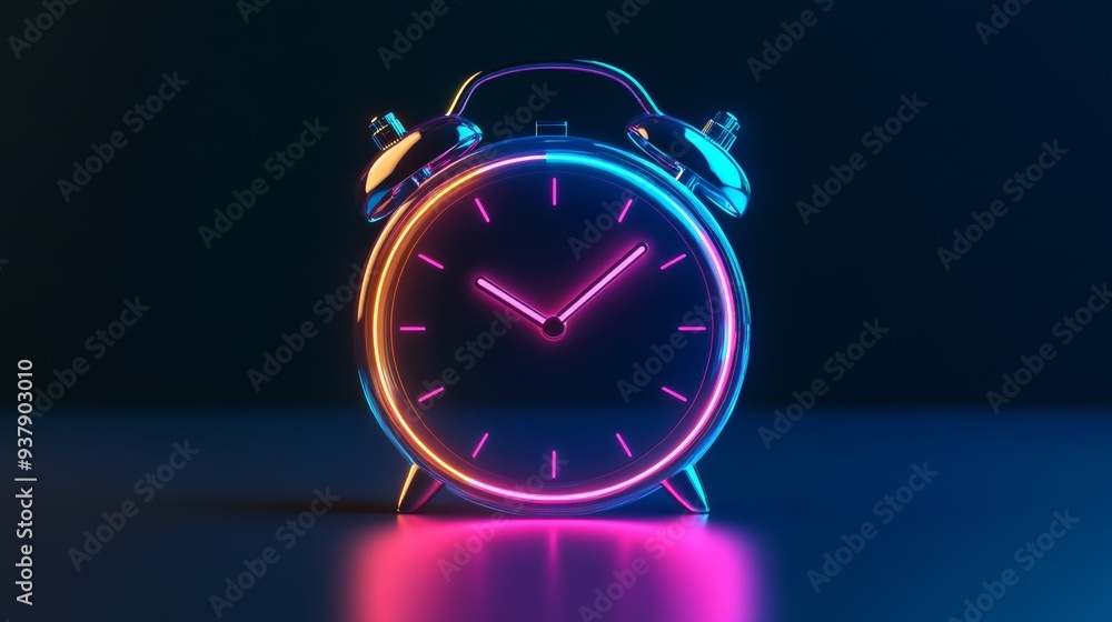 Poster a clock with neon lights on it is set to the time of 11:00