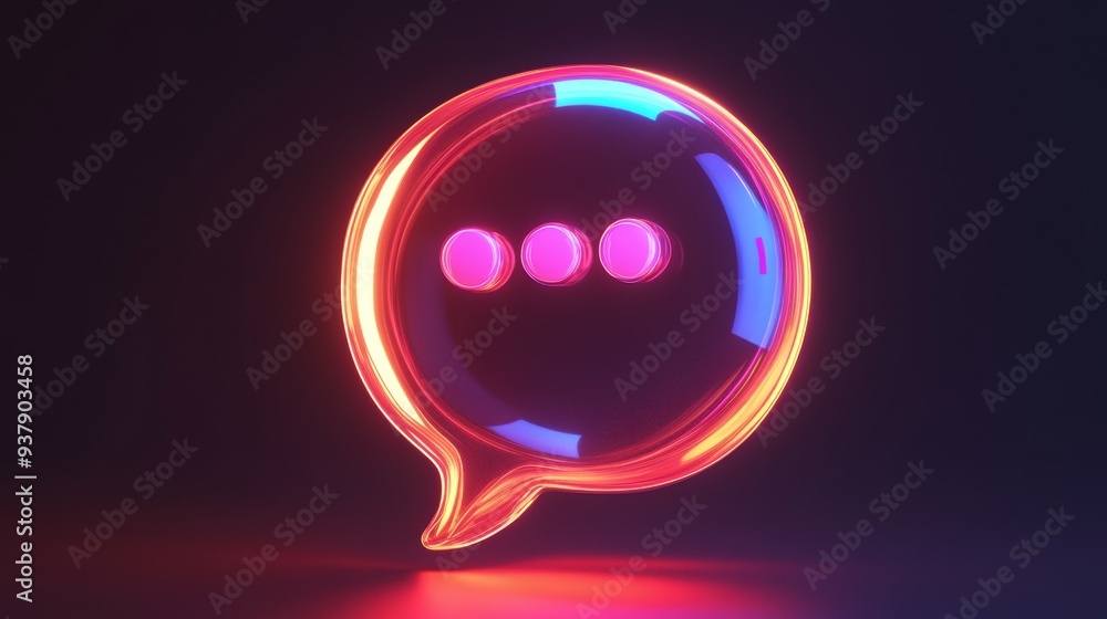 Poster a glowing red and blue bubble with three dots in the middle