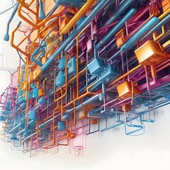 Obraz premium Digital technology and cyber security concept, abstract technology background of high speed global data transfer, futuristic neon hexagons, advanced technology networks