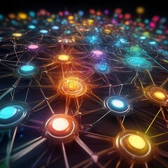 Obraz premium Digital technology and cyber security concept, abstract technology background of high speed global data transfer, futuristic neon hexagons, advanced technology networks