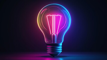 A neon light bulb is lit up in a dark room