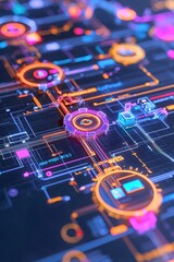 Fototapeta premium Abstract Futuristic Technology Interface with Neon Lights and Circuitry