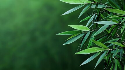 Obraz premium A close-up view of bamboo leaves against a blurred green background, perfect for nature and tranquility themes.