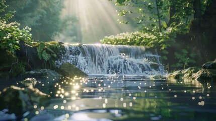 Tranquil Waterfall in a Lush Forest.