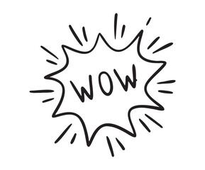 Wow Hand drawn cloud speech bubble element wow text. Explosion cloud icon. Isolated Comic doodle sketch style