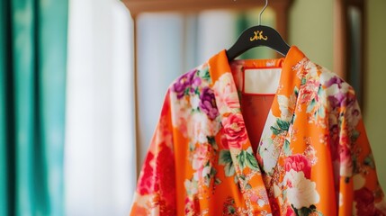 Floral Robe Hanging on a Hanger