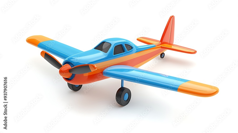 Poster cartoon airplane toy, 3d rendering, blending playful design with vibrant colors in a dynamic and mod