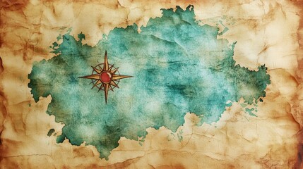 A map of a small island with a compass on it
