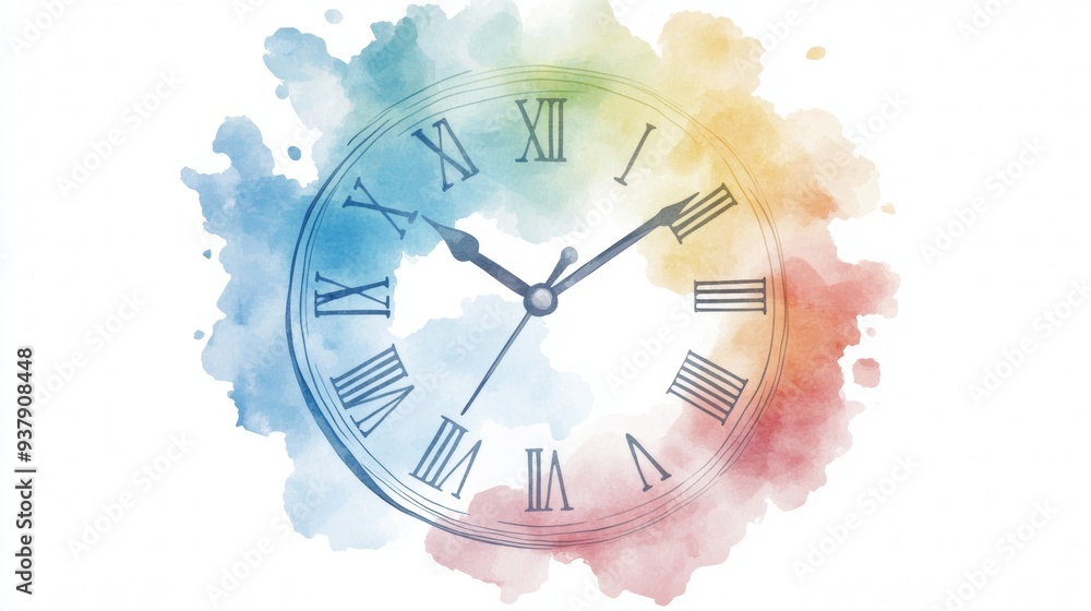 Aufkleber a colorful clock with roman numerals showing the time as 10:30
