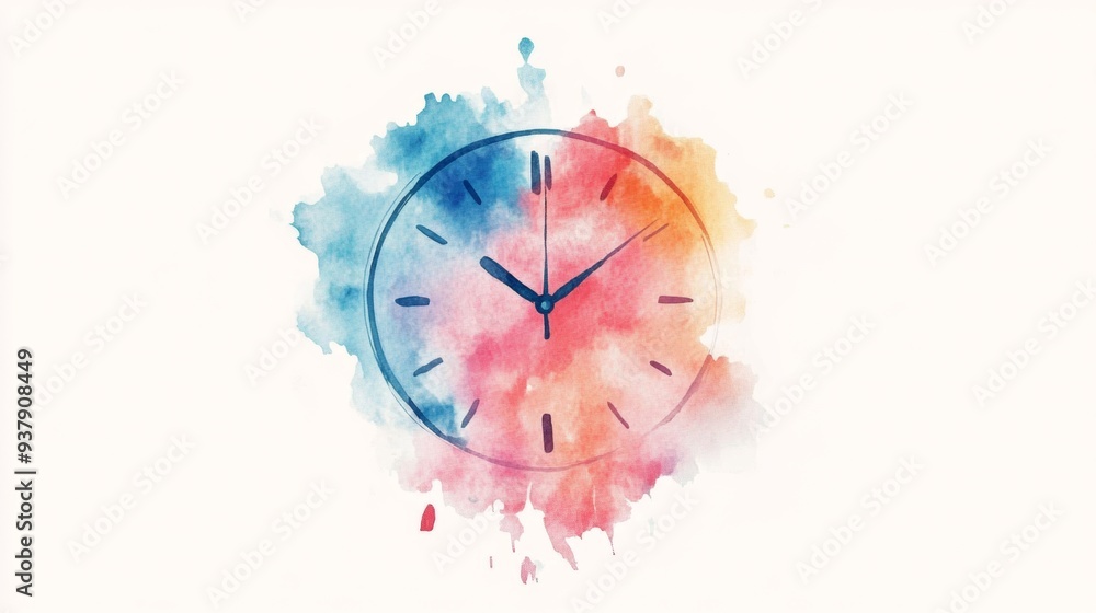 Poster a colorful clock with the hands at 3:00 and 9:00