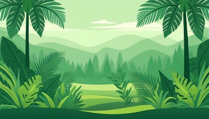 Tropical Forest Landscape with light green color flat vector design