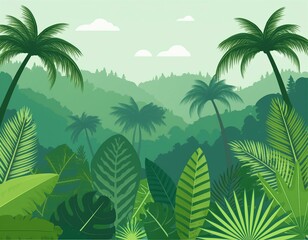 Fototapeta premium Tropical Forest Landscape with light green color flat vector design