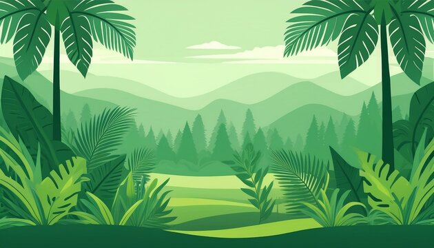 Tropical Forest Landscape with light green color flat vector design