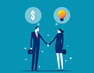 Venture capital, project pitching for funding or VC investment. Selling idea for money or angel investment for project. Young entrepreneur pitching idea to raise venture capital fund. Startup concept