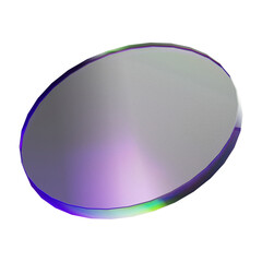 3d glass flying glass product holographic effect isolated on dark background. Render transparent glass cosmetic or award pedestal, disk stage with iridescent gradient 
