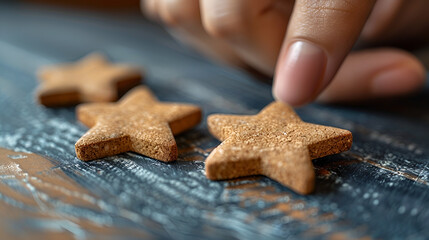 a person's hand picking up a star shaped cookie