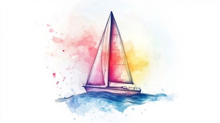 Naklejka premium A colorful sailboat is floating on the water