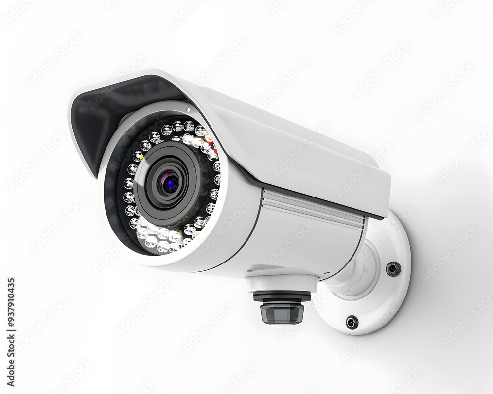 Poster high tech security with detailed components on white background technology concept with copy space