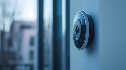 Futuristic Smart Home Doorbell with Sleek Design and Video Feed on White Background