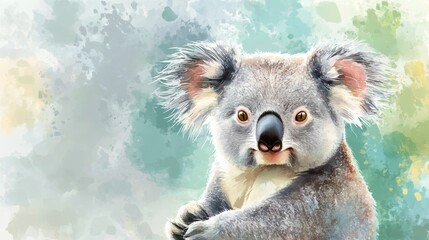 Obraz premium A koala bear is sitting on a green background