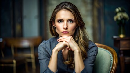 A Serious-Faced Woman Sits In Contemplation, Her Sharp Gaze Demanding Attention And Respect.