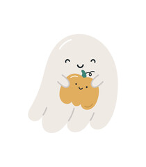 Cute Halloween ghost. Isolated on white background. Halloween design. Childish Halloween print.	