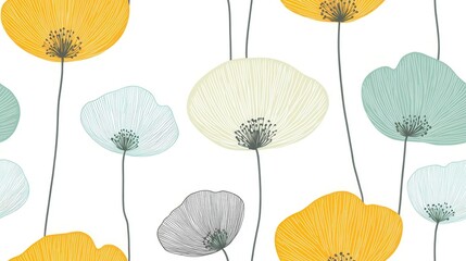 Obraz premium seamless pattern, Delicate floral pattern featuring colorful blooms on a white background, perfect for nature-inspired designs and decorations.