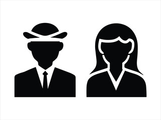 Business Professional Avatar Icons - Male and Female Silhouettes for Corporate Design.