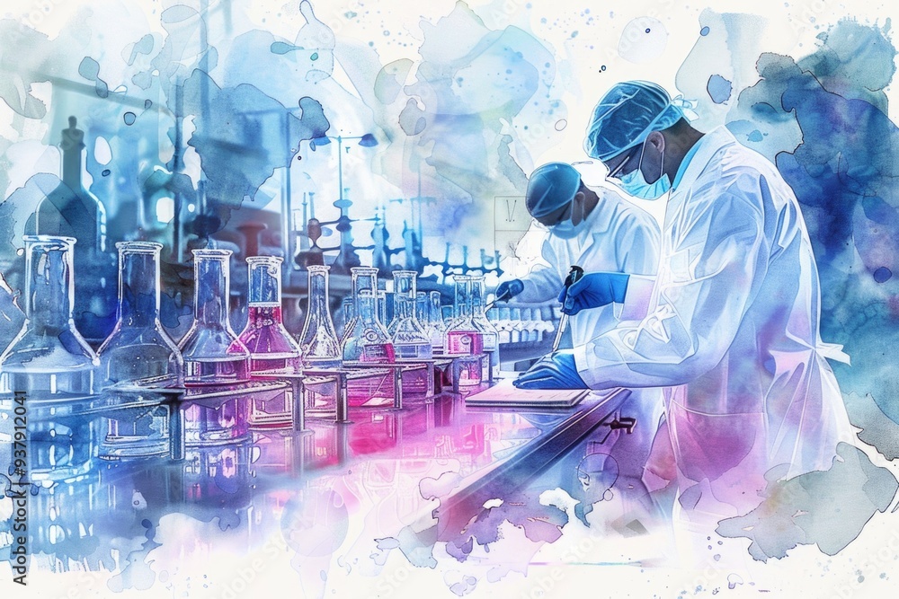 Poster Group of scientists conducting experiments in a laboratory