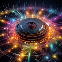 Obraz premium Digital technology and cyber security concept, abstract technology background of high speed global data transfer, futuristic neon hexagons, advanced technology networks