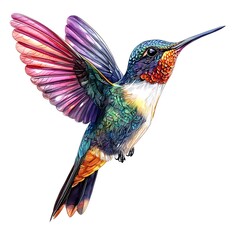 Fototapeta premium Hummingbird in flight depicted as a colorful bird in a wildlife nature illustration, full of energy and grace