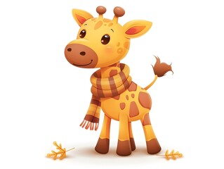 Obraz premium Adorable Cartoon Giraffe Wearing a Scarf On a White Background