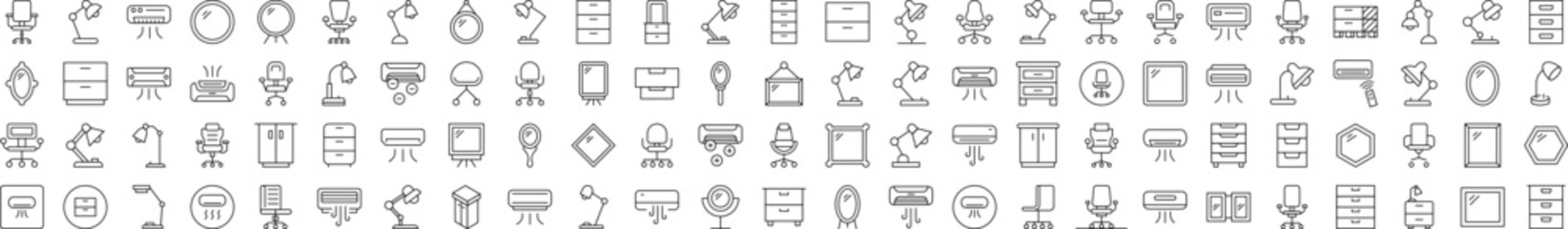 Office Furniture Outline Icon Collection. Editable Stroke. Perfect for Infographics, Articles, Books, Flyers, Banners