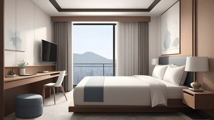 Fototapeta premium hotel room photo,illustration.It is a luxury hotel room.