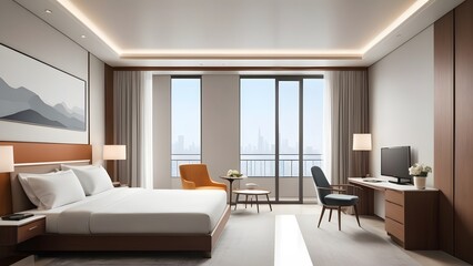 Fototapeta premium hotel room photo,illustration.It is a luxury hotel room.