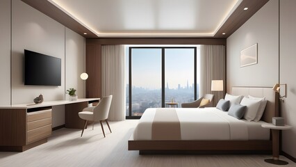 Fototapeta premium hotel room photo,illustration.It is a luxury hotel room.