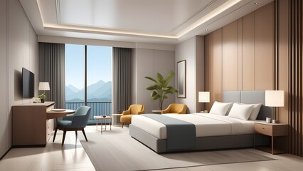 Fototapeta premium hotel room photo,illustration.It is a luxury hotel room.