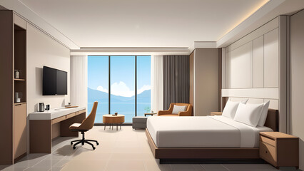 Fototapeta premium hotel room photo,illustration.It is a luxury hotel room.