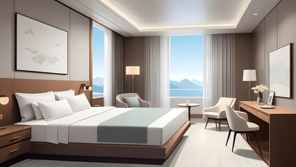 Fototapeta premium hotel room photo,illustration.It is a luxury hotel room.