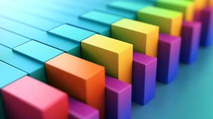 Obraz premium Abstract bar chart with colorful bars rising, set against a gradient background, business concept