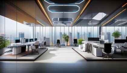 Obraz premium Transparent background futuristic office spaces.