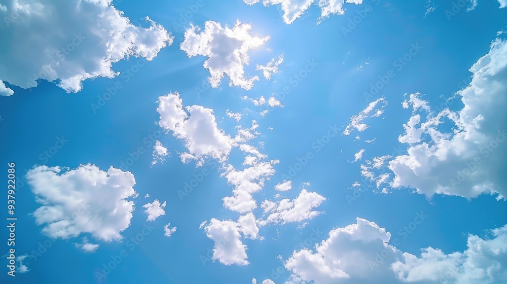 Poster clouds illuminated by sunlight, with a sense of warmth and hope