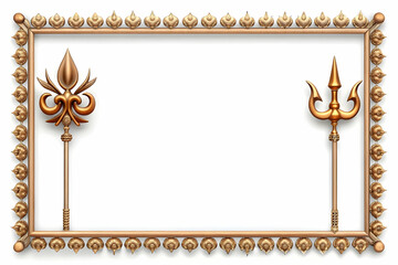 3D Trident and Om Symbol Border concept as Horizontal frame with tridents and Om symbols placed at alternating intervals along the top and bottom edges creating a sacred and spiritual Dussehra themed 